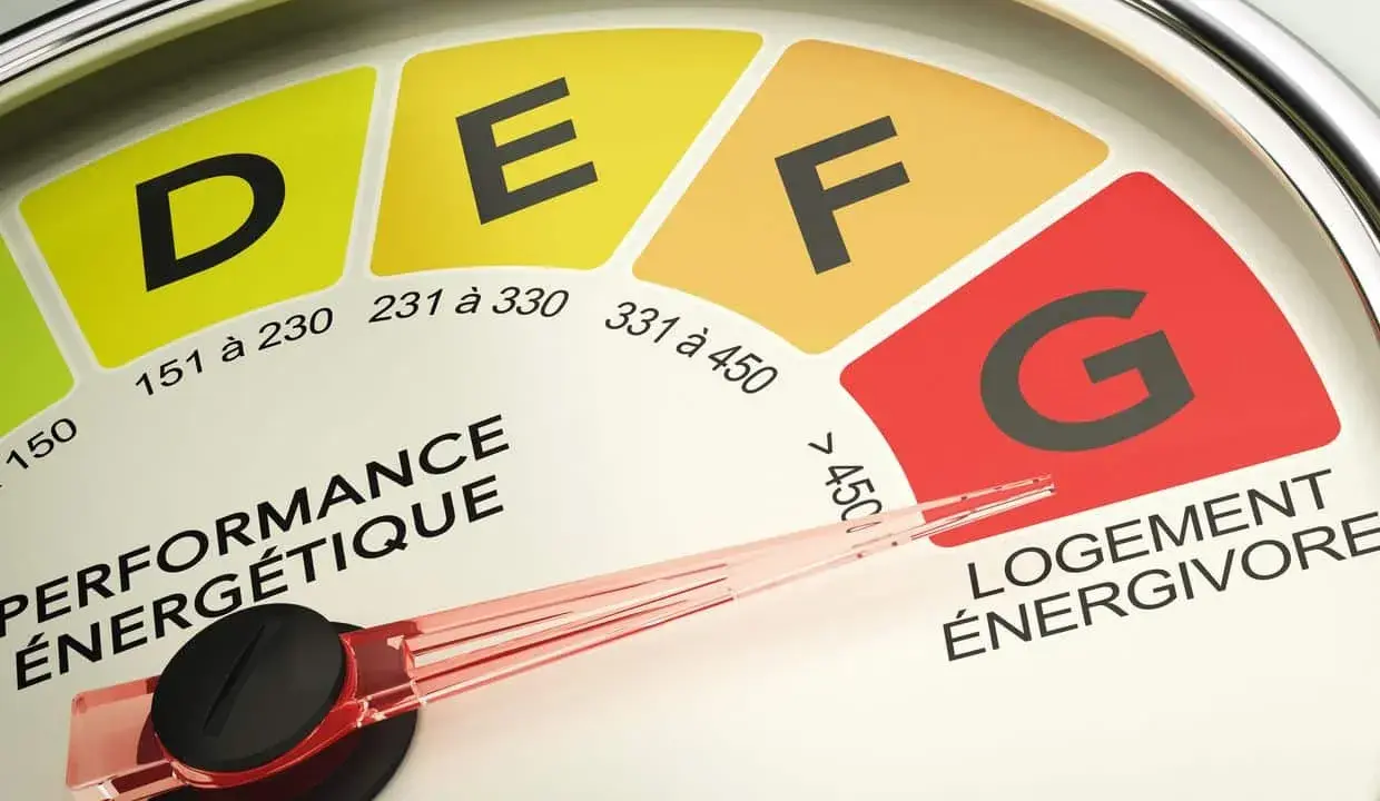 Indicateur de performance énergétique : la lettre G signale un logement énergivore, potentiellement sujet à interdiction de vente.