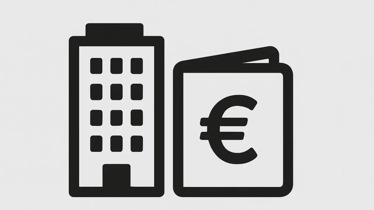 Icône d'un immeuble et d'un document avec le symbole euro, évoquant le calcul du taux imposition revenus fonciers.