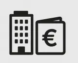 Icône d'un immeuble et d'un document avec le symbole euro, évoquant le calcul du taux imposition revenus fonciers.