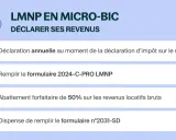 Illustration expliquant comment déclarer ses revenus en LMNP non géré : déclaration annuelle, formulaire 2024-C-PRO, abattement de 50%.