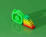 Icône de maison verte à côté d'une échelle d'efficacité énergétique. L'augmentation de loyer sans DPE est une préoccupation.