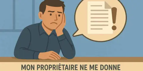 Un homme soucieux regarde une bulle de dialogue contenant un document et un point d'exclamation.