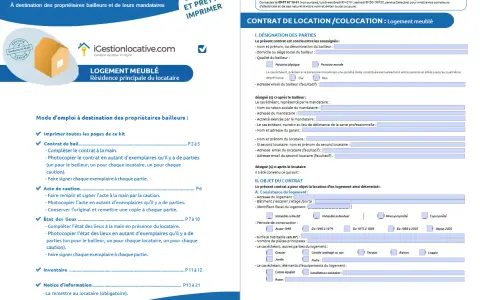 Contrat de location pour un logement meublé, avec instructions pour le bailleur. Exemple annonce location appartement meublé.