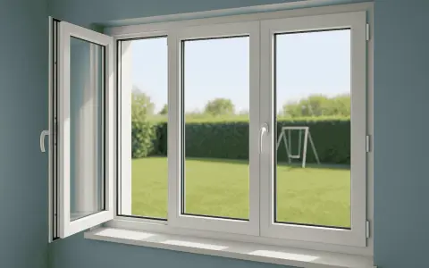 Fenêtre PVC blanche ouverte sur un jardin verdoyant. Une obligation propriétaire changer fenêtres pour plus de confort et d'isolation.