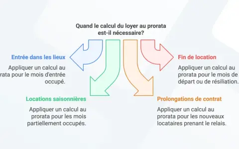 Schéma expliquant quand faire un calcul au prorata du loyer : entrée, fin de location, locations saisonnières, prolongations de contrat.