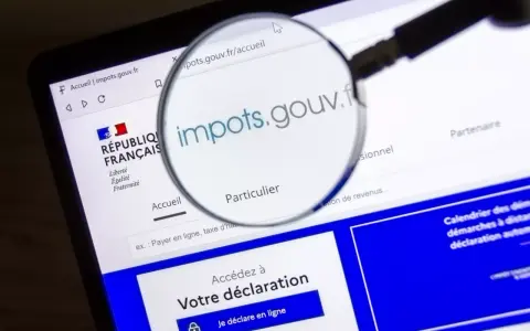 Loupe sur le site impots.gouv.fr, page "Particulier". Préparation de la déclaration 2031 location meublée.