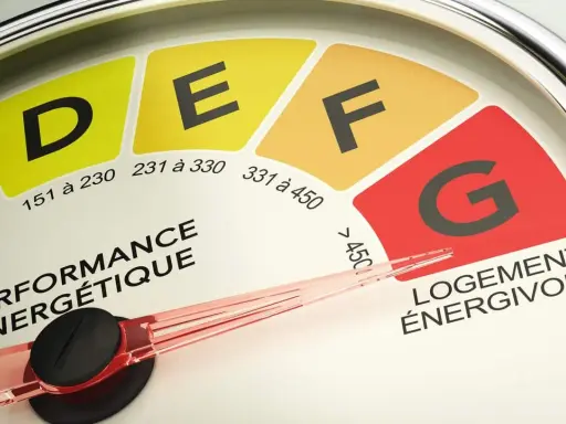 Indicateur de performance énergétique : la lettre G signale un logement énergivore, potentiellement sujet à interdiction de vente.