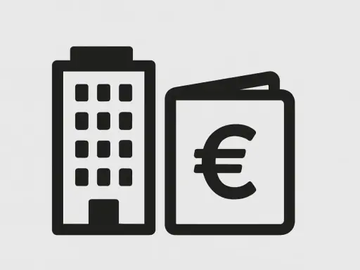 Icône d'un immeuble et d'un document avec le symbole euro, évoquant le calcul du taux imposition revenus fonciers.