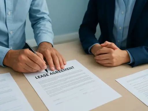 Signature d'un bail. Un homme signe un contrat de location, caution simple modèle.