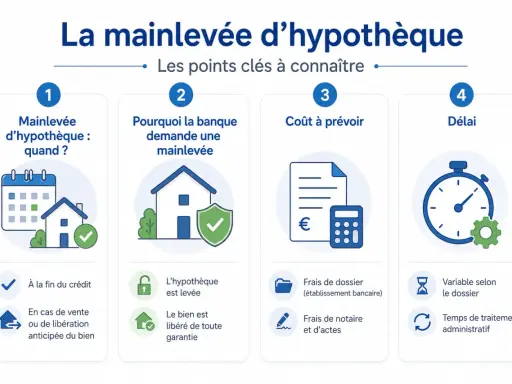 Infographie expliquant la levée d'hypothèque automatique : quand, pourquoi, coût et délai.