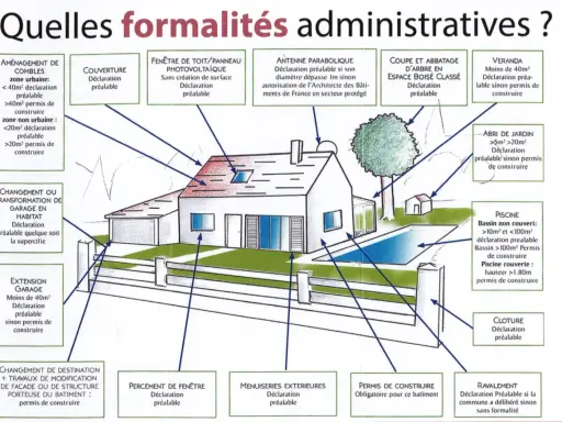 Schéma illustrant les formalités administratives pour divers travaux, y compris ceux de toiture sans autorisation préalable.