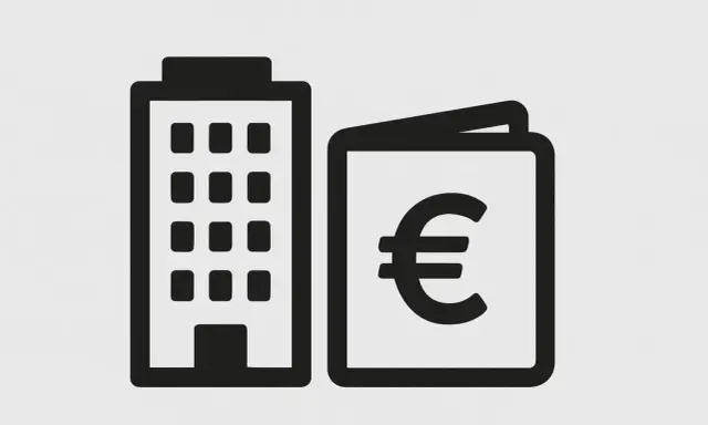 Icône d'un immeuble et d'un document avec le symbole euro, évoquant le calcul du taux imposition revenus fonciers.