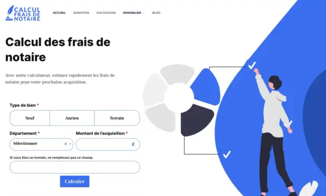Calculez les frais de notaire pour la division de terrain. Entrez le type de bien, le département et le montant de l'acquisition.