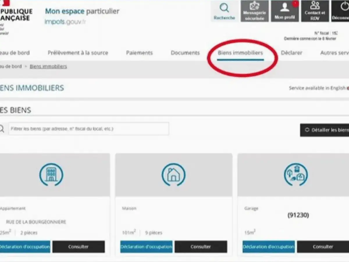 Page d'accueil du site impots.gouv.fr, section 