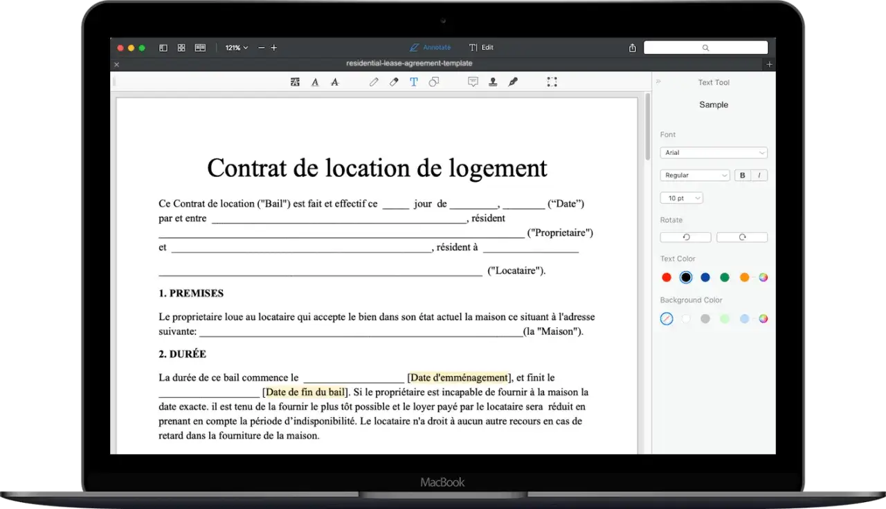 Contrat de location de logement, un document pour une location longue dur&eacute;e d'un appartement.