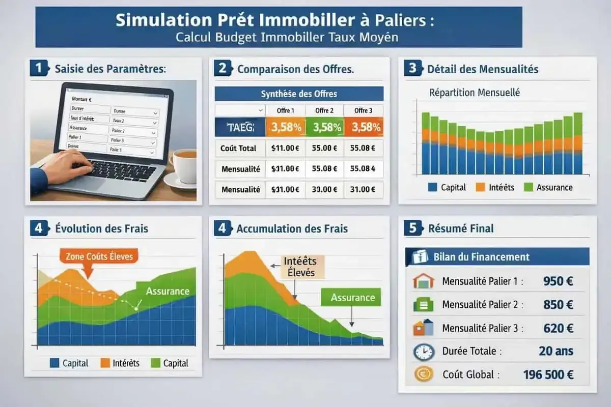 Simulation de pr&ecirc;t immobilier. Aide &agrave; estimer combien peut on emprunter avec un salaire de 1600&euro;, avec d&eacute;tails des mensualit&eacute;s et co&ucirc;ts.